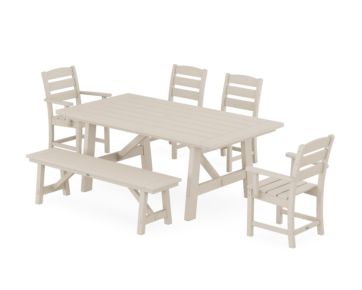 POLYWOOD Lakeside 6-Piece Rustic Farmhouse Dining Set with Bench in Sand