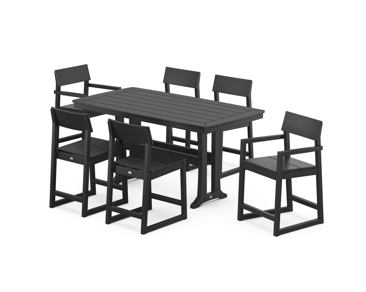 POLYWOOD EDGE 7-Piece Counter Set with Trestle Legs in Black