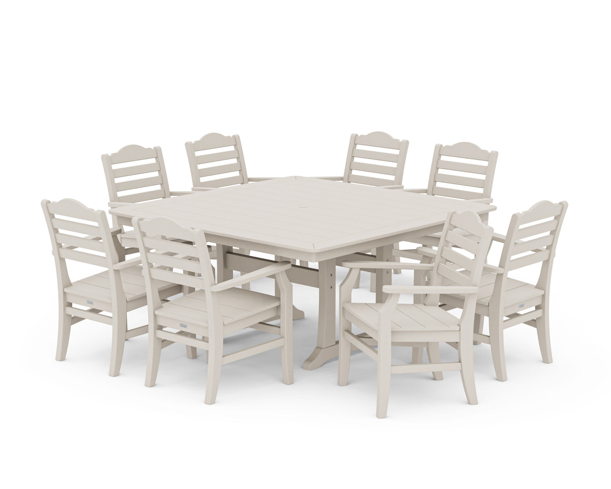 POLYWOOD Savannah 9-Piece Square Dining Set with Trestle Legs in Sand