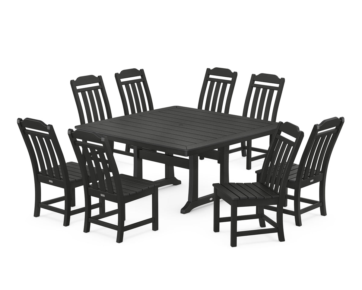 POLYWOOD Cottage 9-Piece Square Side Chair Dining Set with Trestle Legs in Black