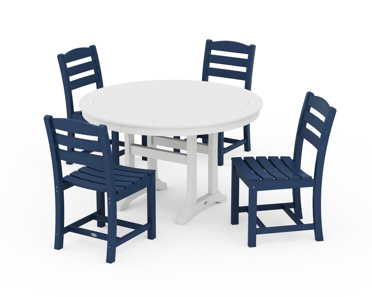 POLYWOOD La Casa Café 5-Piece Side Chair Dining Set - 48" Table in Navy / White