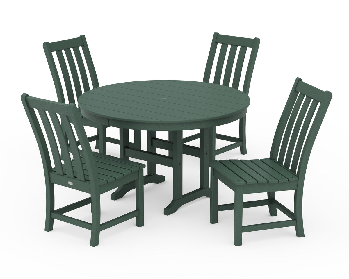 POLYWOOD Vineyard 5-Piece Round Farmhouse Side Chair Dining Set in Green