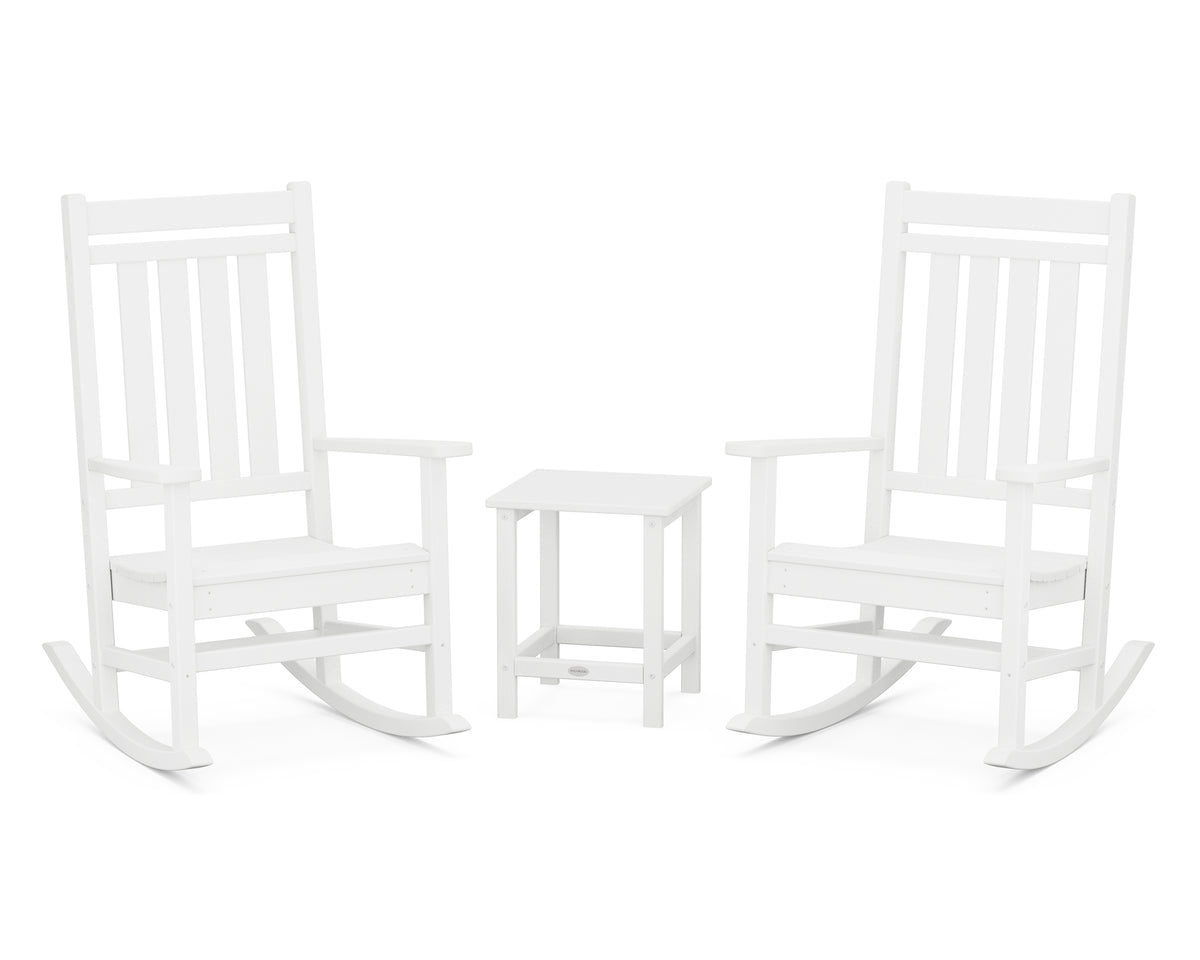 POLYWOOD Estate 3-Piece Rocking Chair Set with Long Island 18" Side Table in White