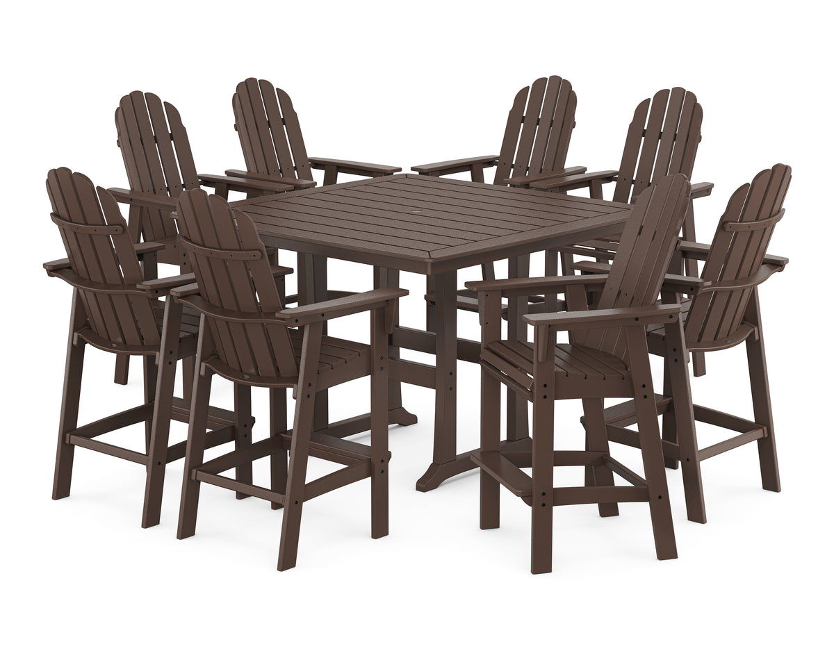 POLYWOOD Vineyard Curveback Adirondack 9-Piece Trestle Bar Set in Mahogany
