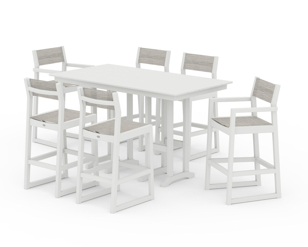 POLYWOOD EDGE Sling 7-Piece Farmhouse Bar Set in Vintage White / Birch