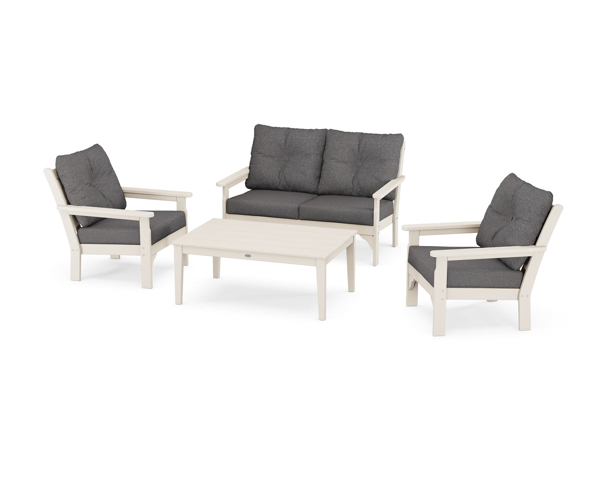 POLYWOOD Vineyard 4-Piece Deep Seating Set with Two Chairs and Loveseat in Sand / Ash Charcoal