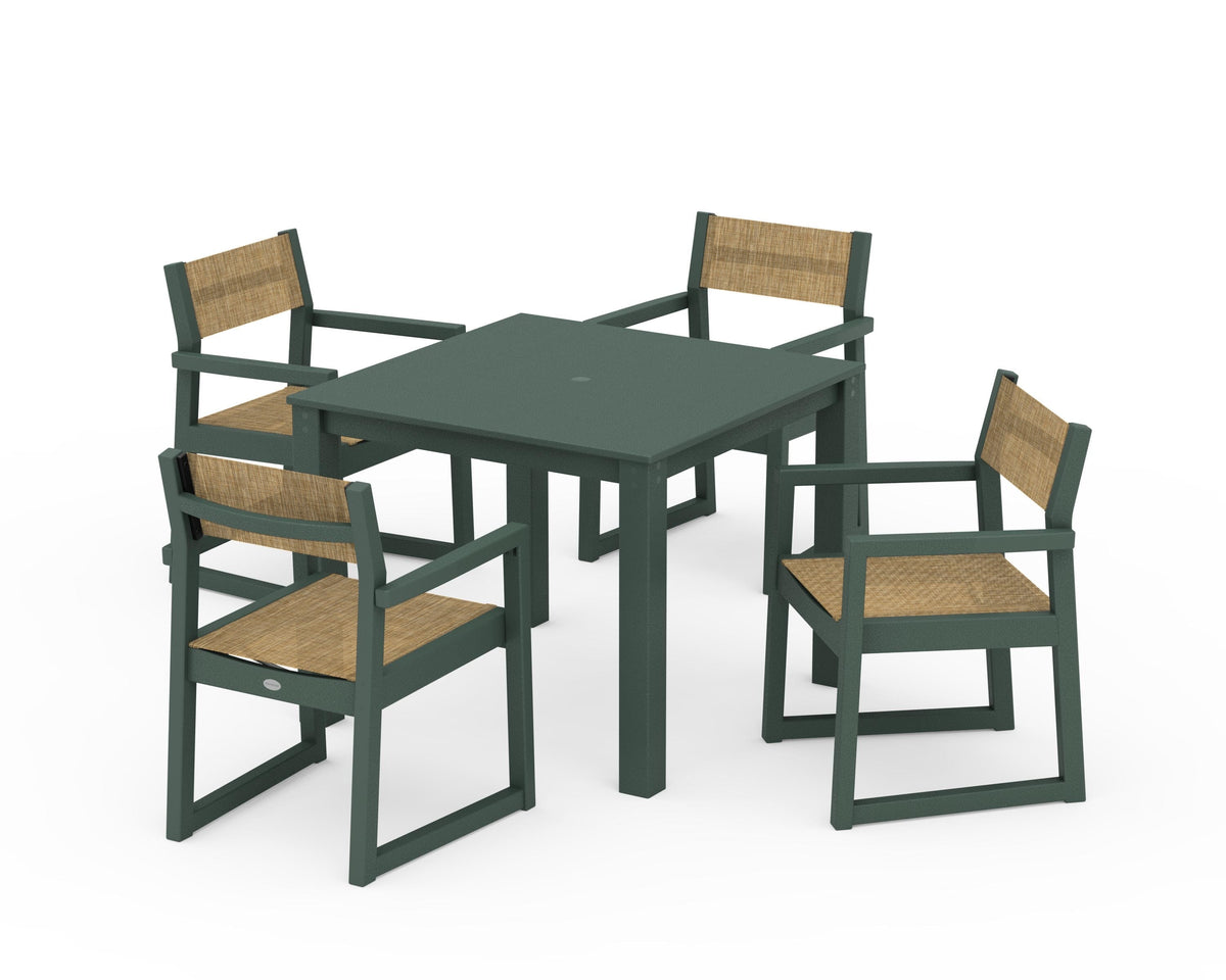POLYWOOD EDGE Sling Arm Chair 5-Piece Parsons Dining Set in Green / Burlap