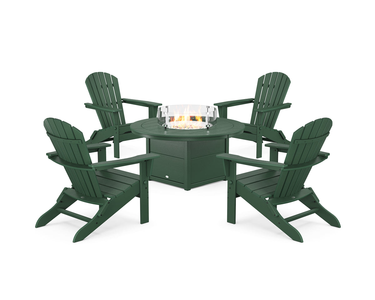 POLYWOOD South Beach 5-Piece Folding Adirondack Fire Chat Set in Green
