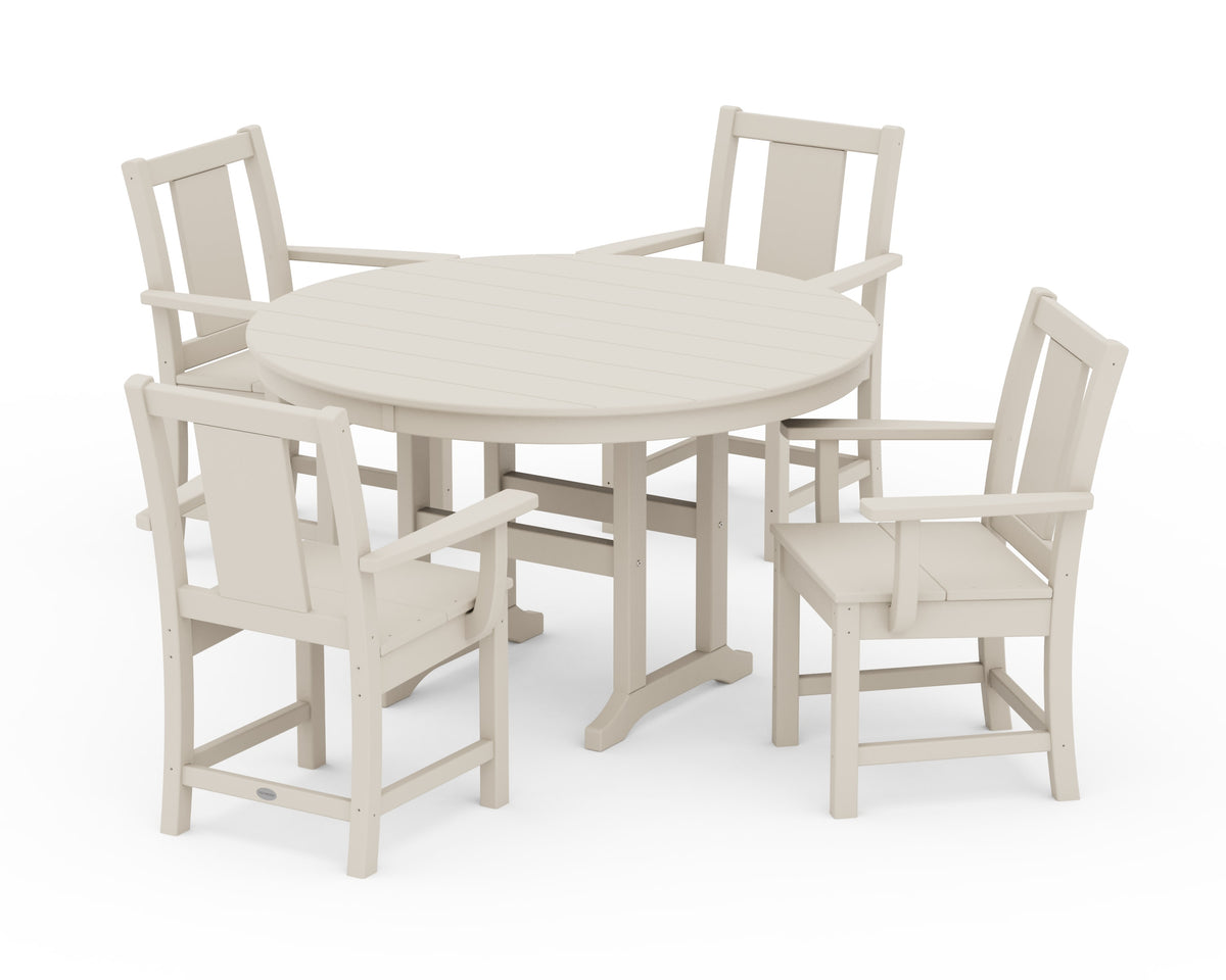 POLYWOOD Prairie 5-Piece Round Farmhouse Dining Set in Sand