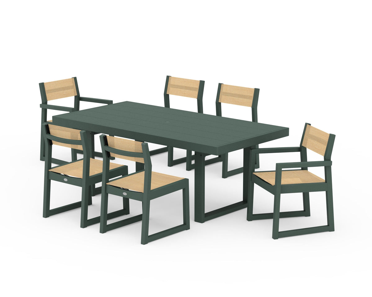 POLYWOOD EDGE Sling 7-Piece Dining Set in Green / Dupioni Apricot