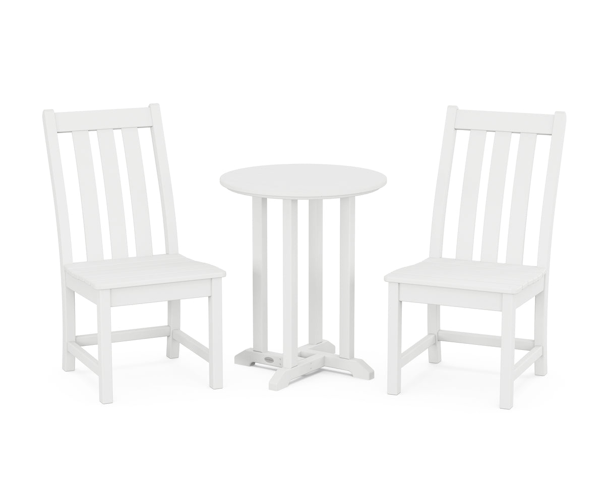 POLYWOOD Vineyard Side Chair 3-Piece Round Bistro Dining Set in White