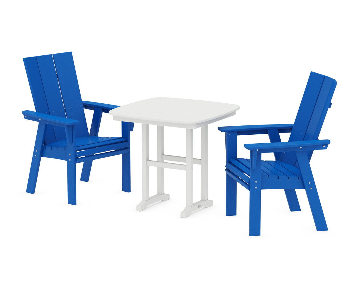 POLYWOOD Modern Curveback Adirondack 3-Piece Dining Set in Pacific Blue / White