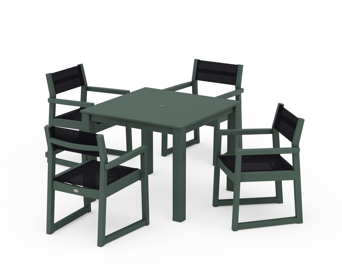 POLYWOOD EDGE Sling Arm Chair 5-Piece Parsons Dining Set in Green / Black