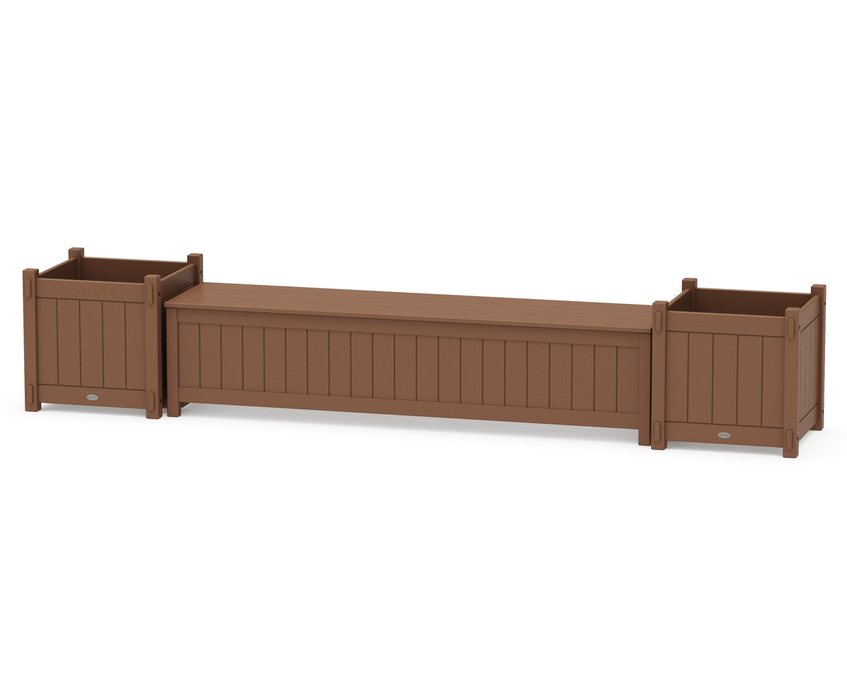 POLYWOOD 72" Vineyard Straight Planter Storage Bench Set - Large in Teak