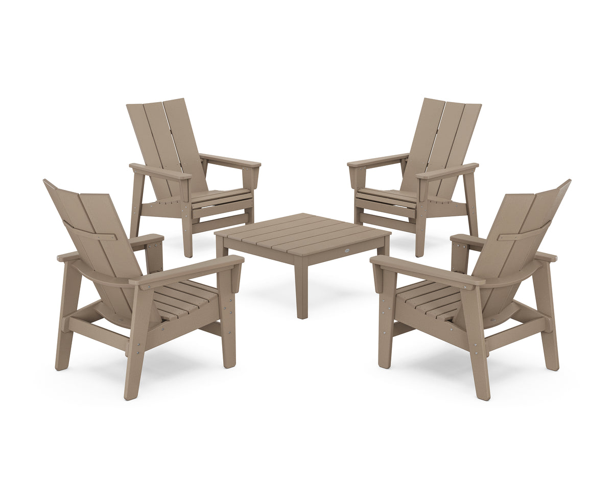 POLYWOOD 5-Piece Modern Grand Upright Adirondack Chair Conversation Group in Vintage Sahara