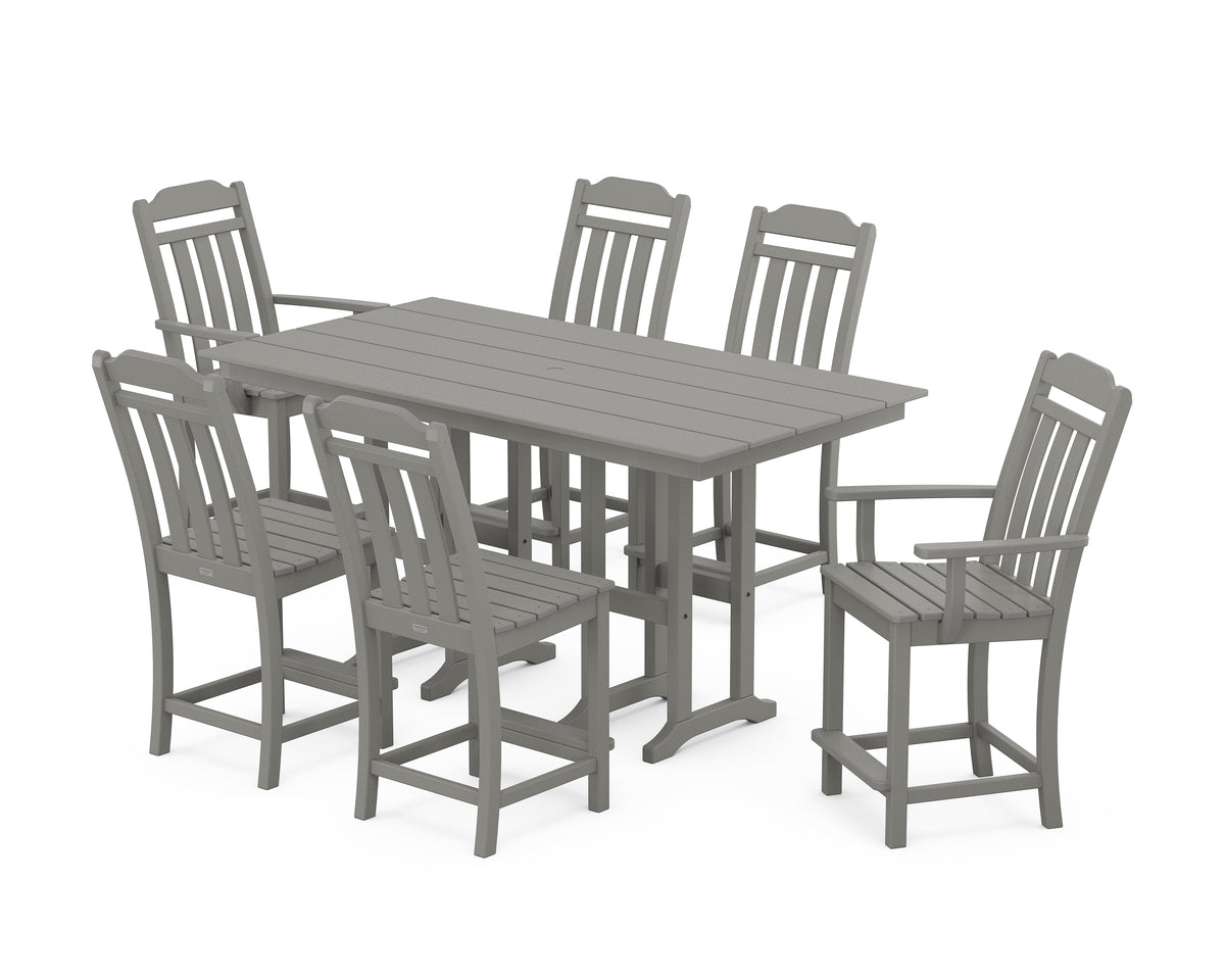 POLYWOOD Country Living Cottage 7-Piece Farmhouse Counter Set in Slate Grey