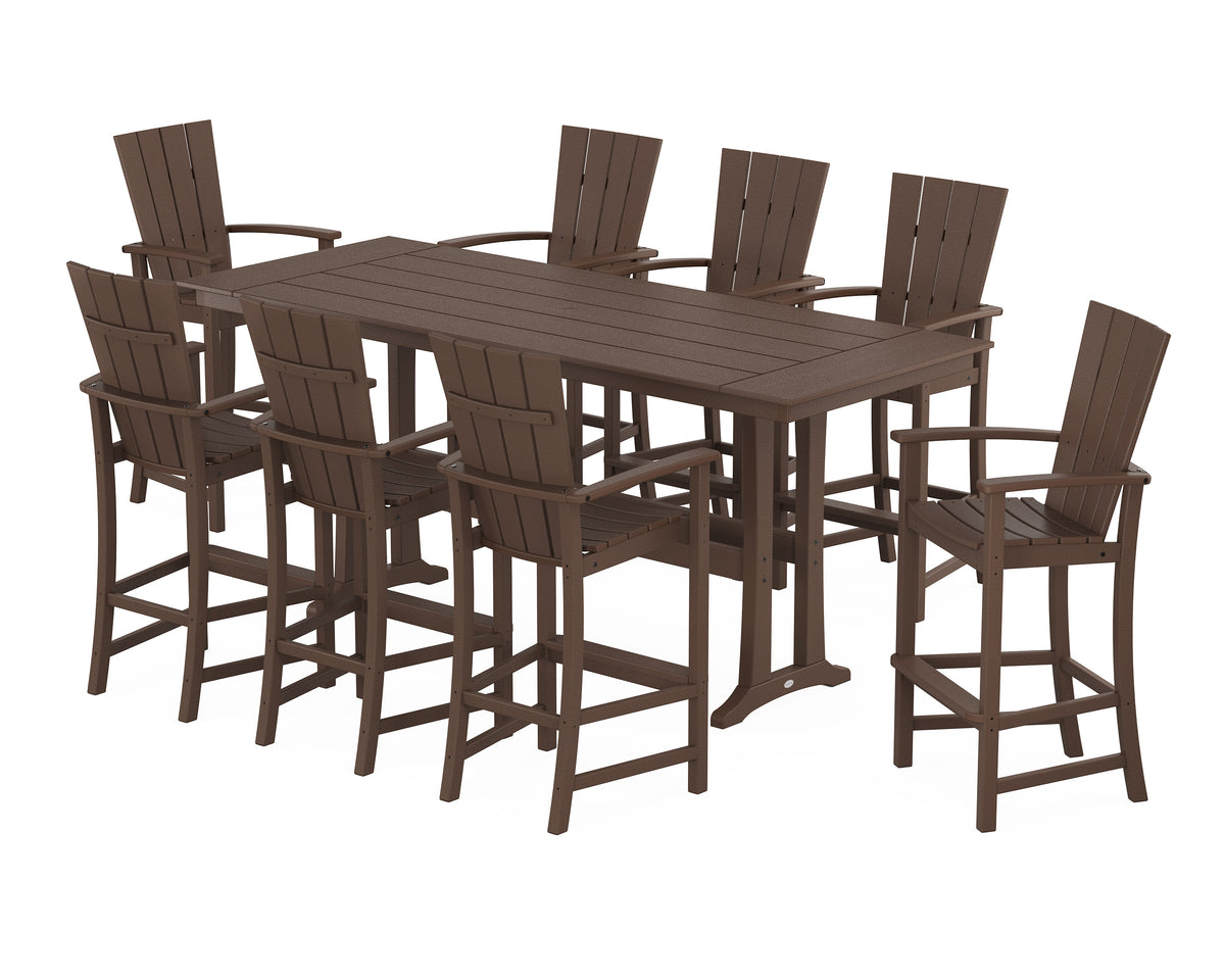 POLYWOOD Quattro Adirondack 9-Piece Farmhouse Bar Set with Trestle Legs in Mahogany