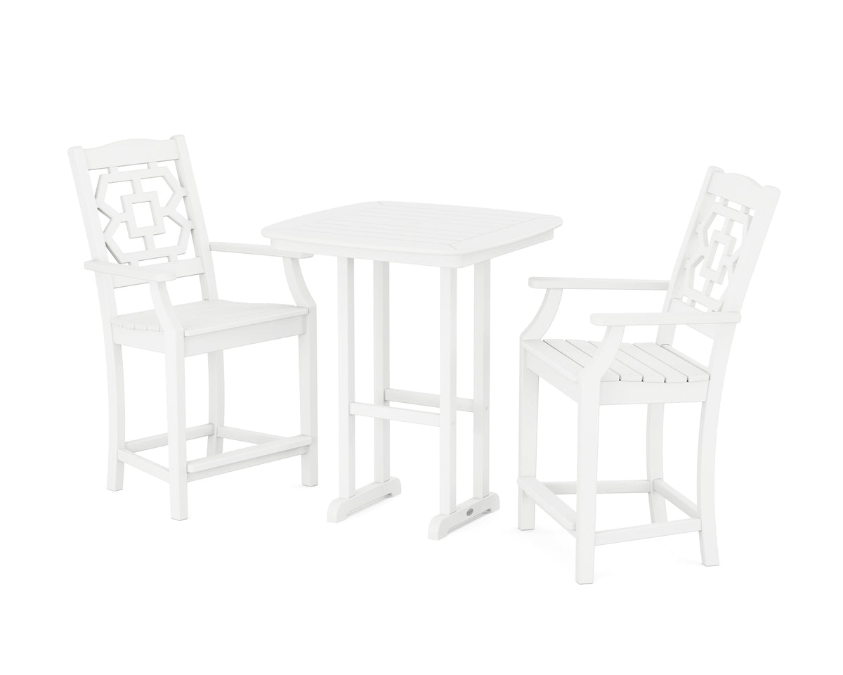 POLYWOOD Chinoiserie 3-Piece Counter Set in White