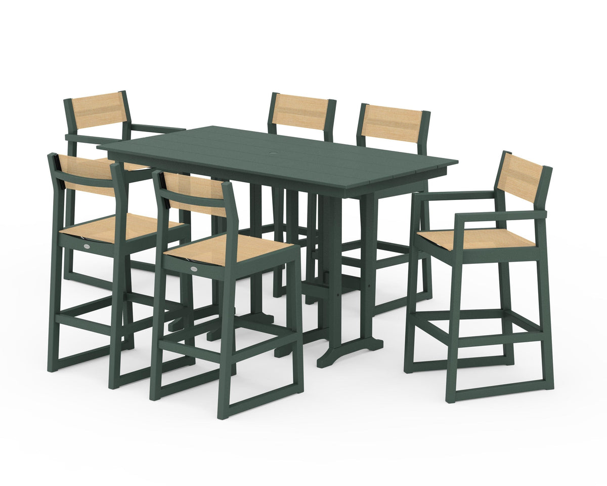 POLYWOOD EDGE Sling 7-Piece Farmhouse Bar Set in Green / Dupioni Apricot