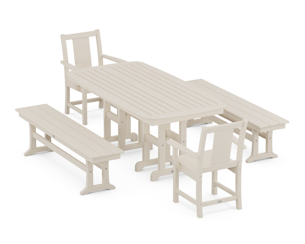 POLYWOOD Prairie 5-Piece Dining Set with Benches in Sand
