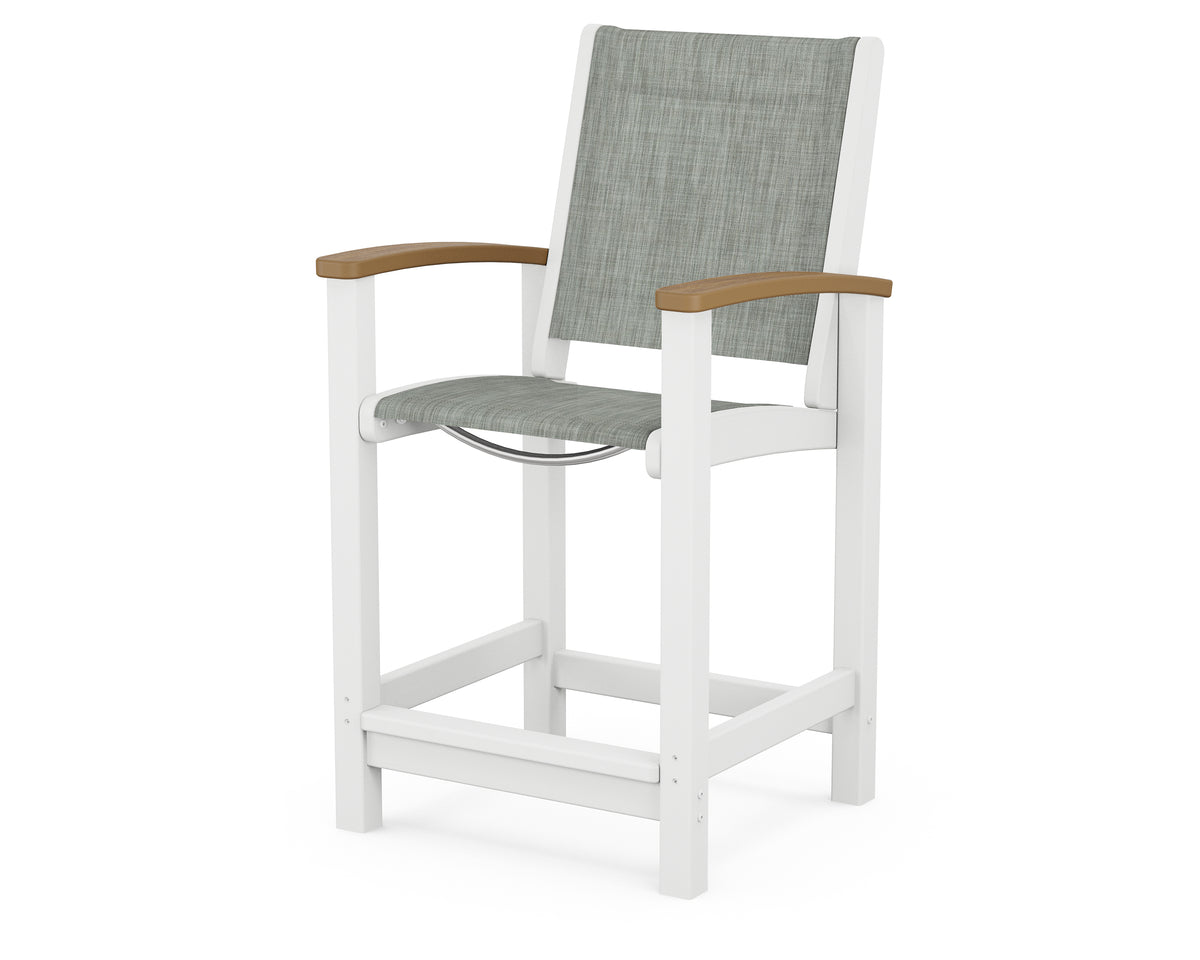 POLYWOOD Coastal Counter Chair in White / Natural / Birch