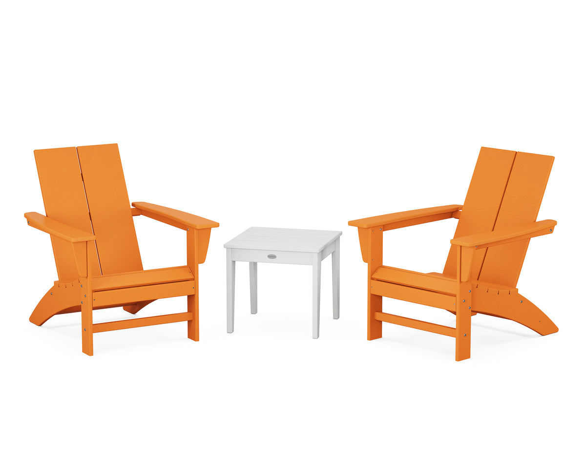 POLYWOOD Country Living Cottage Modern Adirondack Chair 3-Piece Set in Tangerine / White