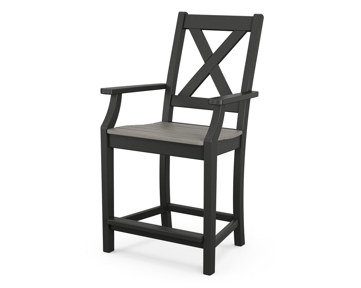 POLYWOOD Braxton Counter Arm Chair in Black / Driftwood