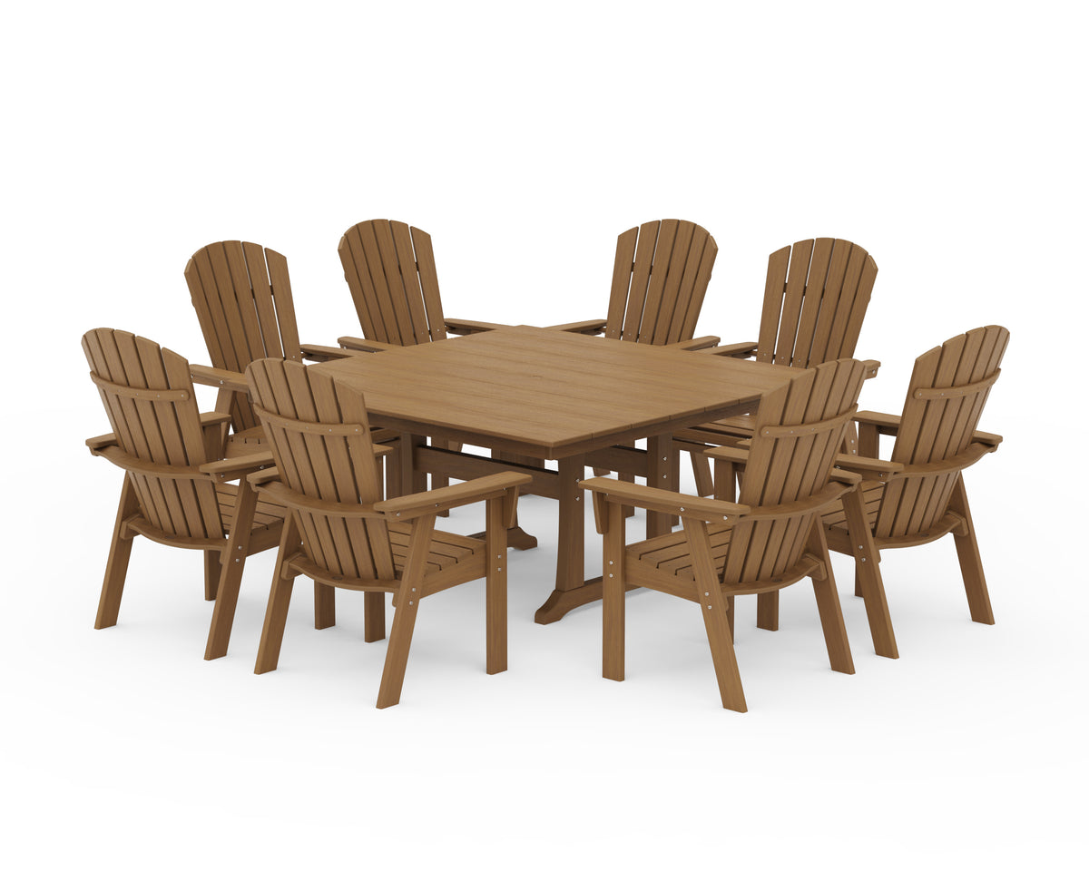 POLYWOOD Nautical Curveback Adirondack 9-Piece Square Dining Set with Trestle Legs in Natural