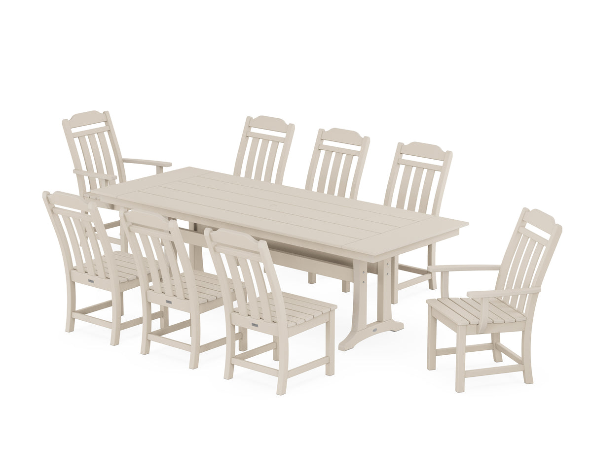 POLYWOOD Cottage 9-Piece Farmhouse Dining Set with Trestle Legs in Sand