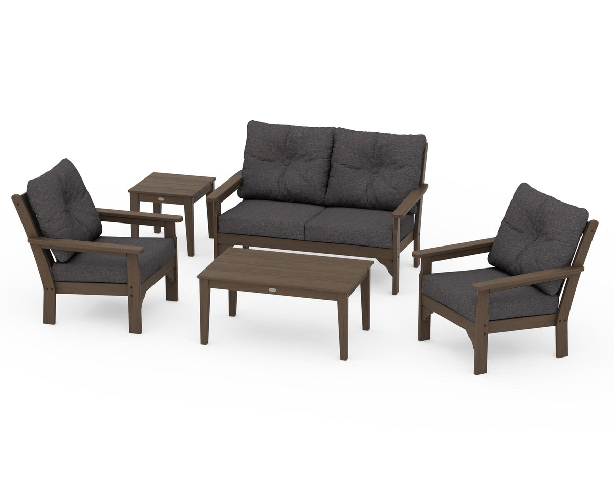 POLYWOOD Vineyard 5-Piece Deep Seating Set with Two Chairs and Loveseat in Kona / Ash Charcoal