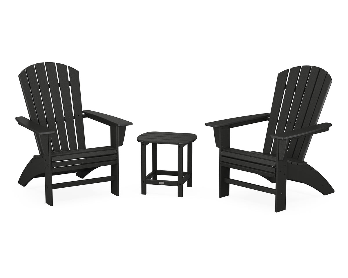 POLYWOOD Nautical 3-Piece Curveback Adirondack Set in Black