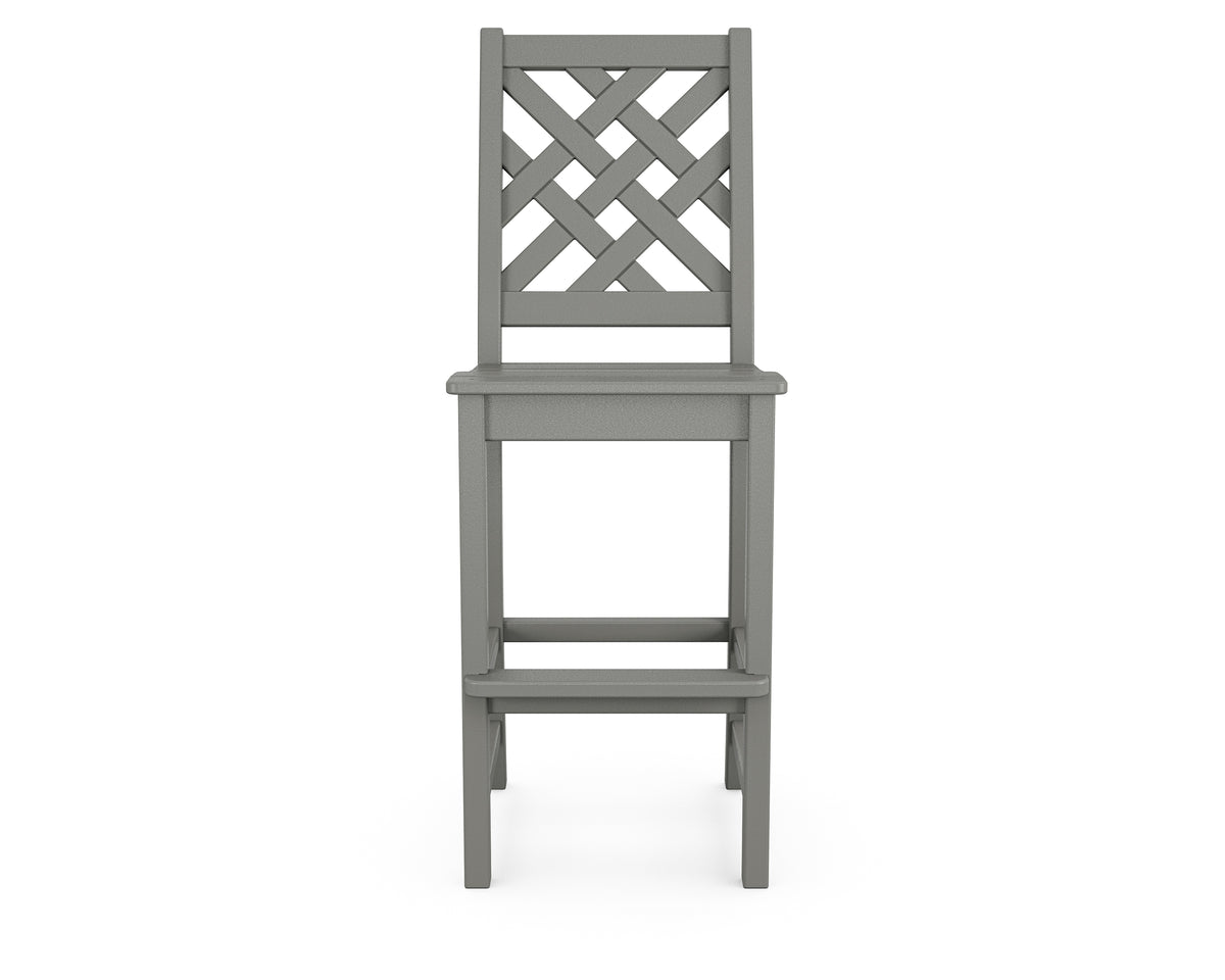 Angled view of the POLYWOOD Wovendale Bar Side Chair in Slate Grey