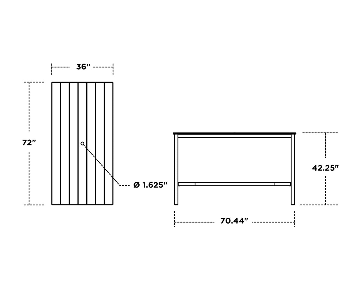 POLYWOOD Main Street 36 x 72 Bar Table dimensions