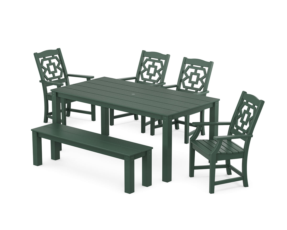 POLYWOOD Chinoiserie 6-Piece Parsons Dining Set with Bench in Green