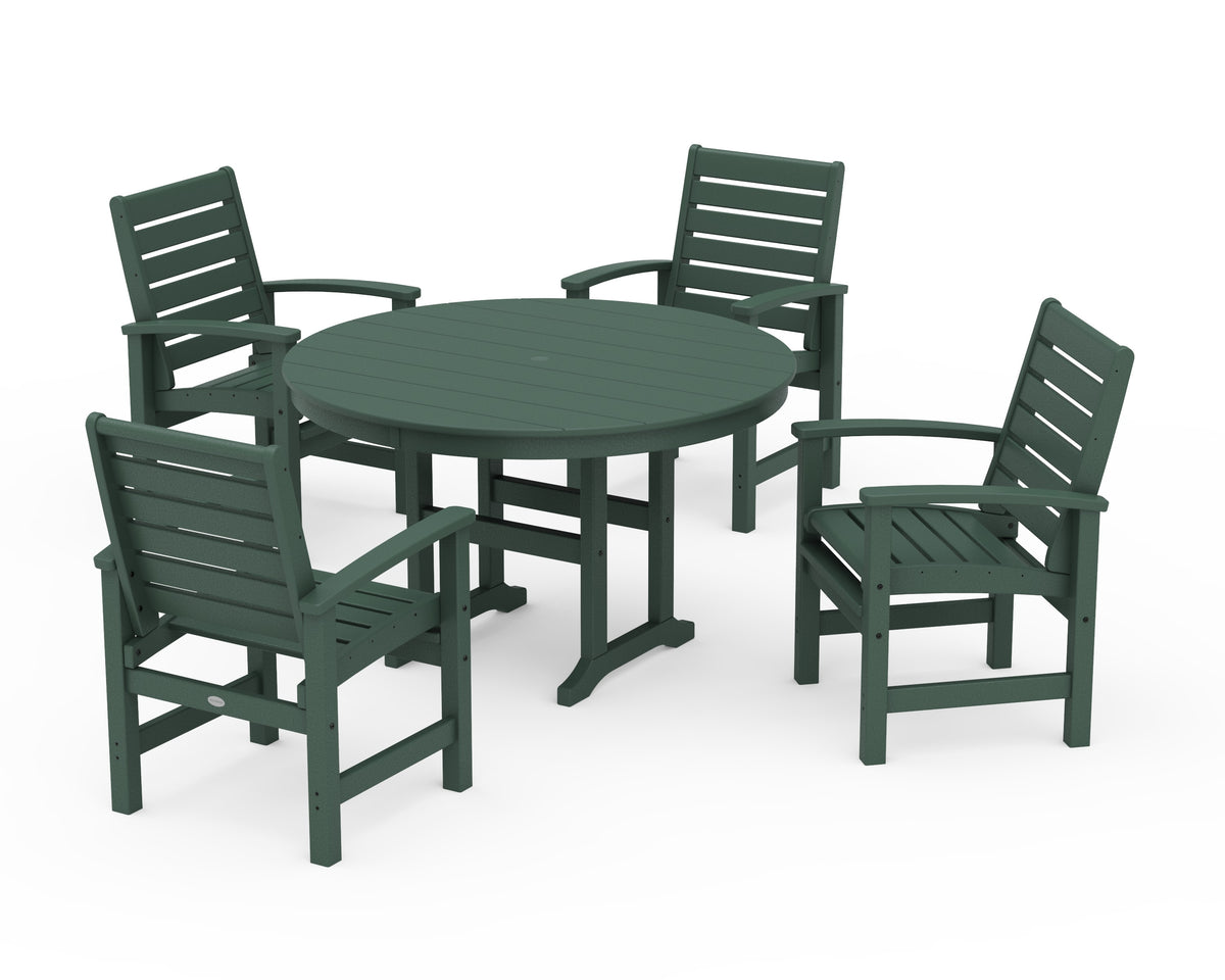 POLYWOOD Signature 5-Piece Round Farmhouse Dining Set in Green