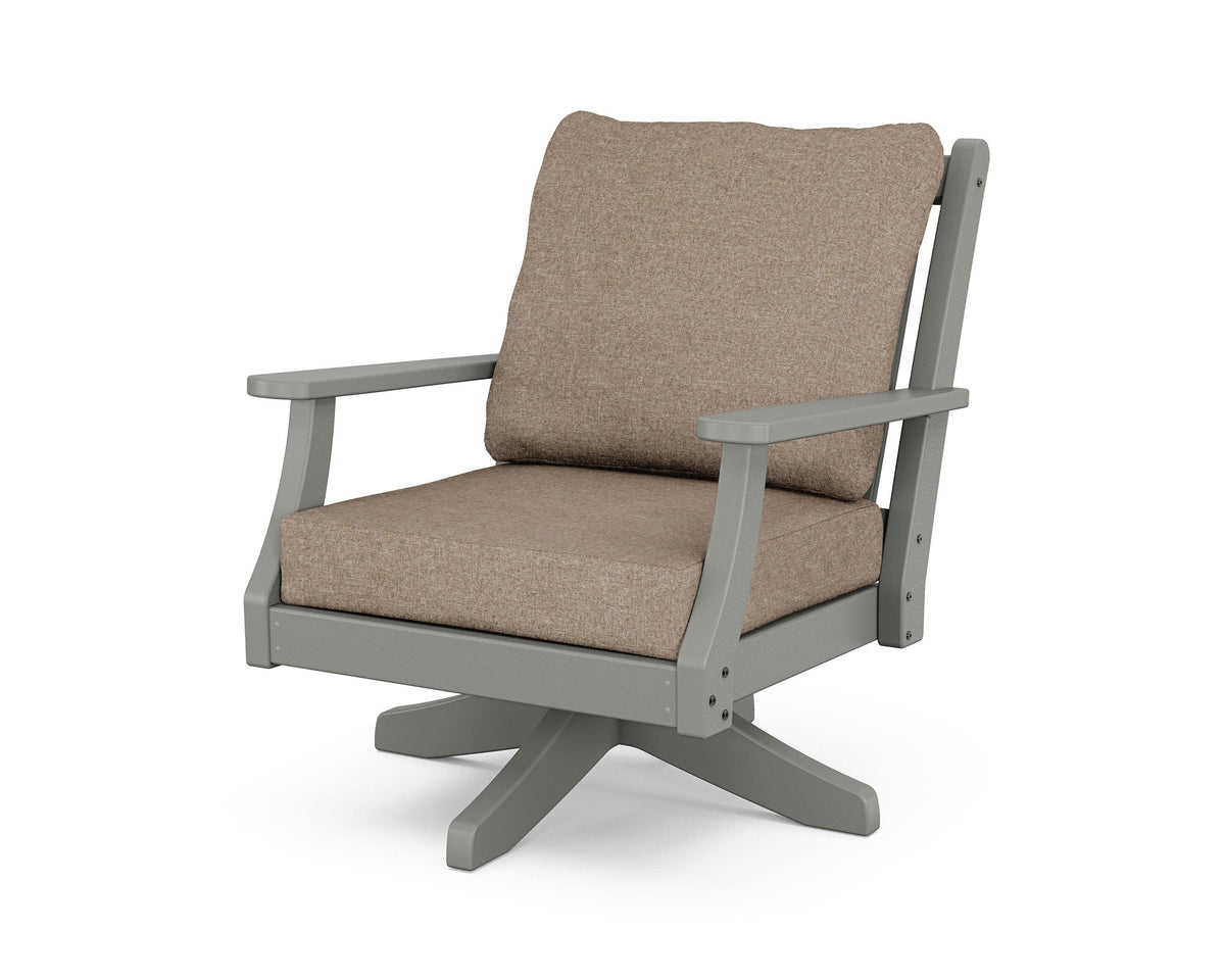 POLYWOOD Wovendale Deep Seating Swivel Chair in Slate Grey / Spiced Burlap