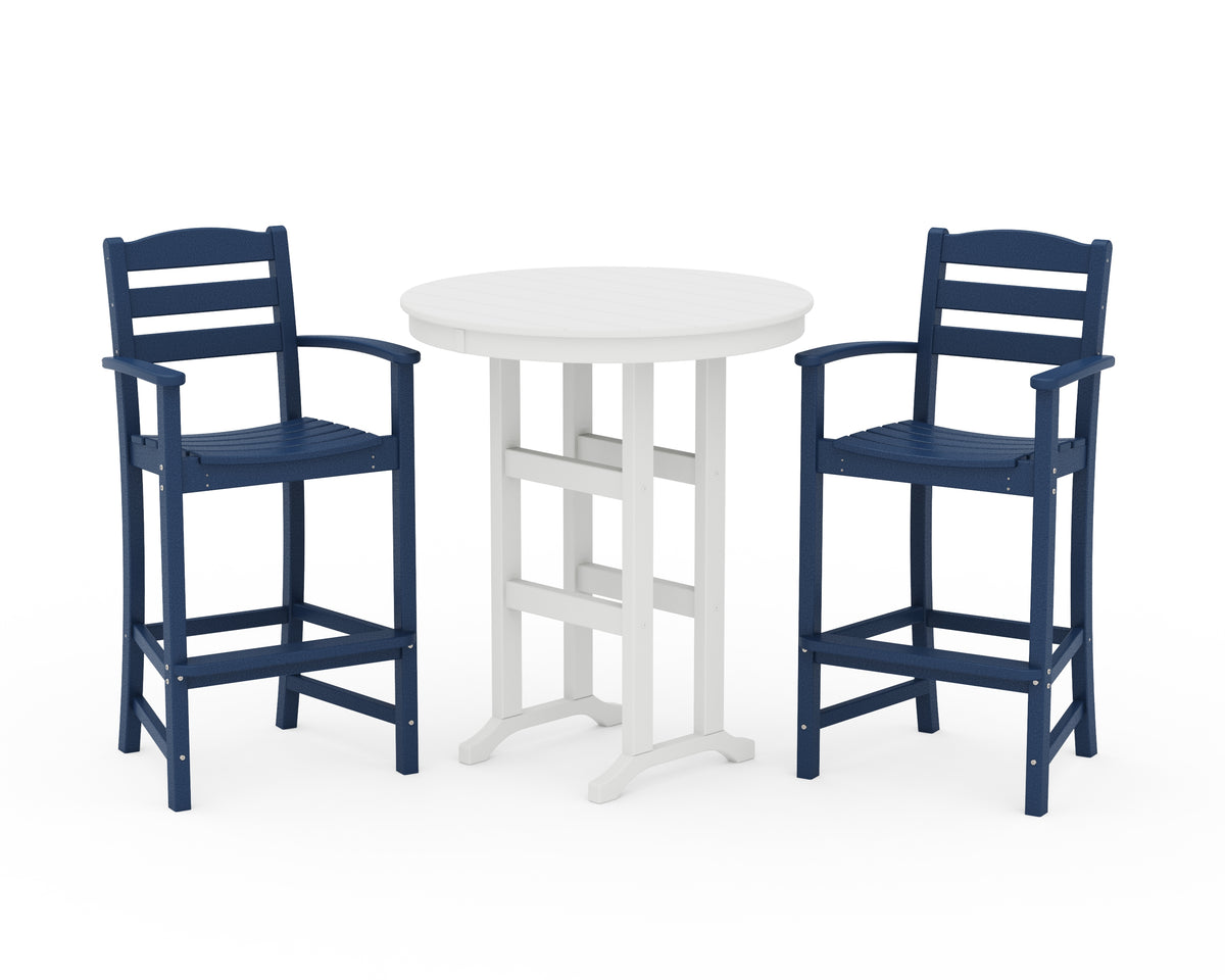 POLYWOOD La Casa Café 3-Piece Round Farmhouse Bar Set in Navy / White