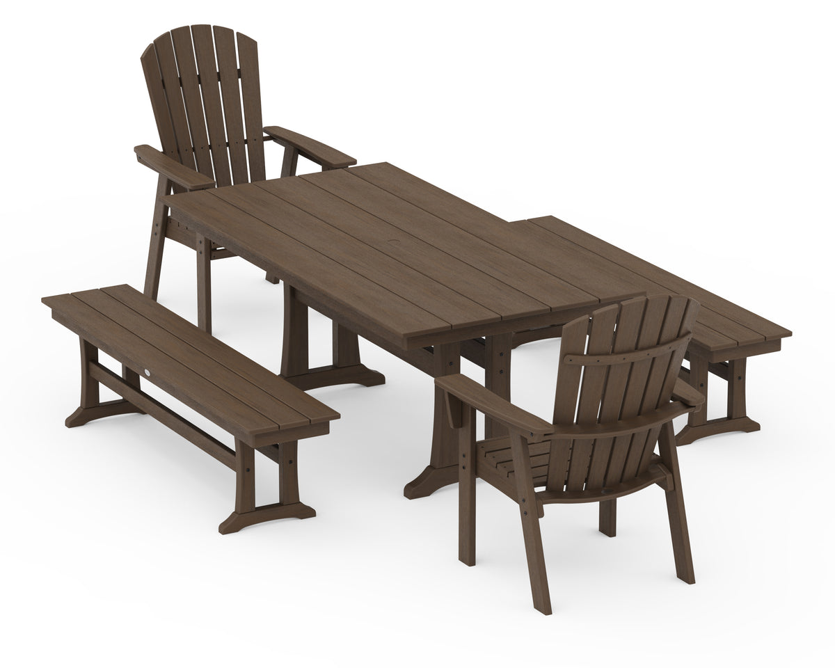 POLYWOOD Nautical Adirondack 5-Piece Farmhouse Dining Set with Trestle Legs - 37" x 72" Table in Kona