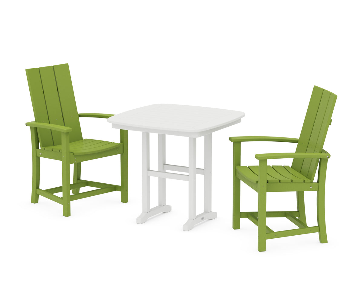 POLYWOOD Modern Adirondack 3-Piece Dining Set - 31" Table in Lime / White