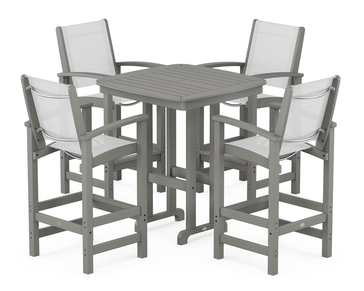POLYWOOD Coastal 5-Piece Bar Set in Slate Grey / White