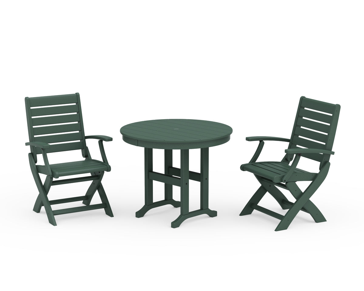 POLYWOOD Signature Folding Chair 3-Piece Round Farmhouse Dining Set in Green