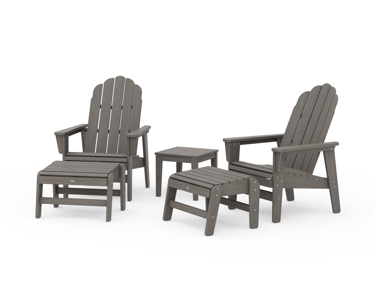 POLYWOOD 5-Piece Vineyard Grand Upright Adirondack Set with Ottomans and Side Table in Driftwood