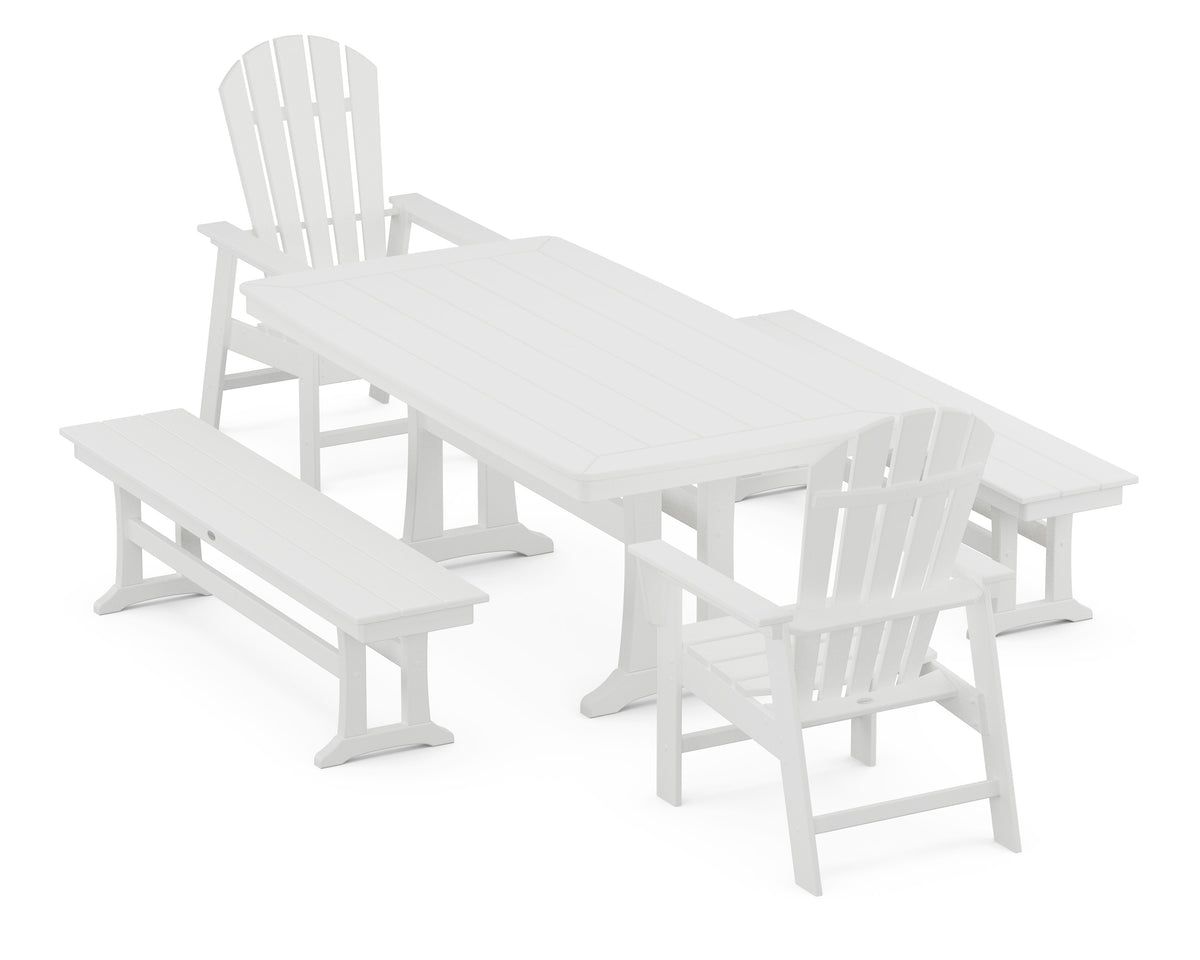 POLYWOOD South Beach 5-Piece Dining Set with Trestle Legs - 38" x 73" Table in White