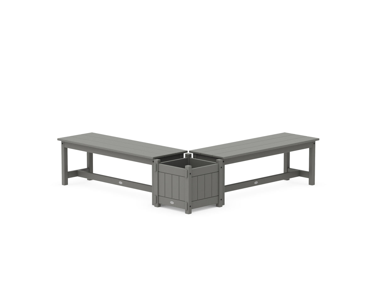 POLYWOOD 48" Vineyard L-Shaped Planter Bench Set in Slate Grey