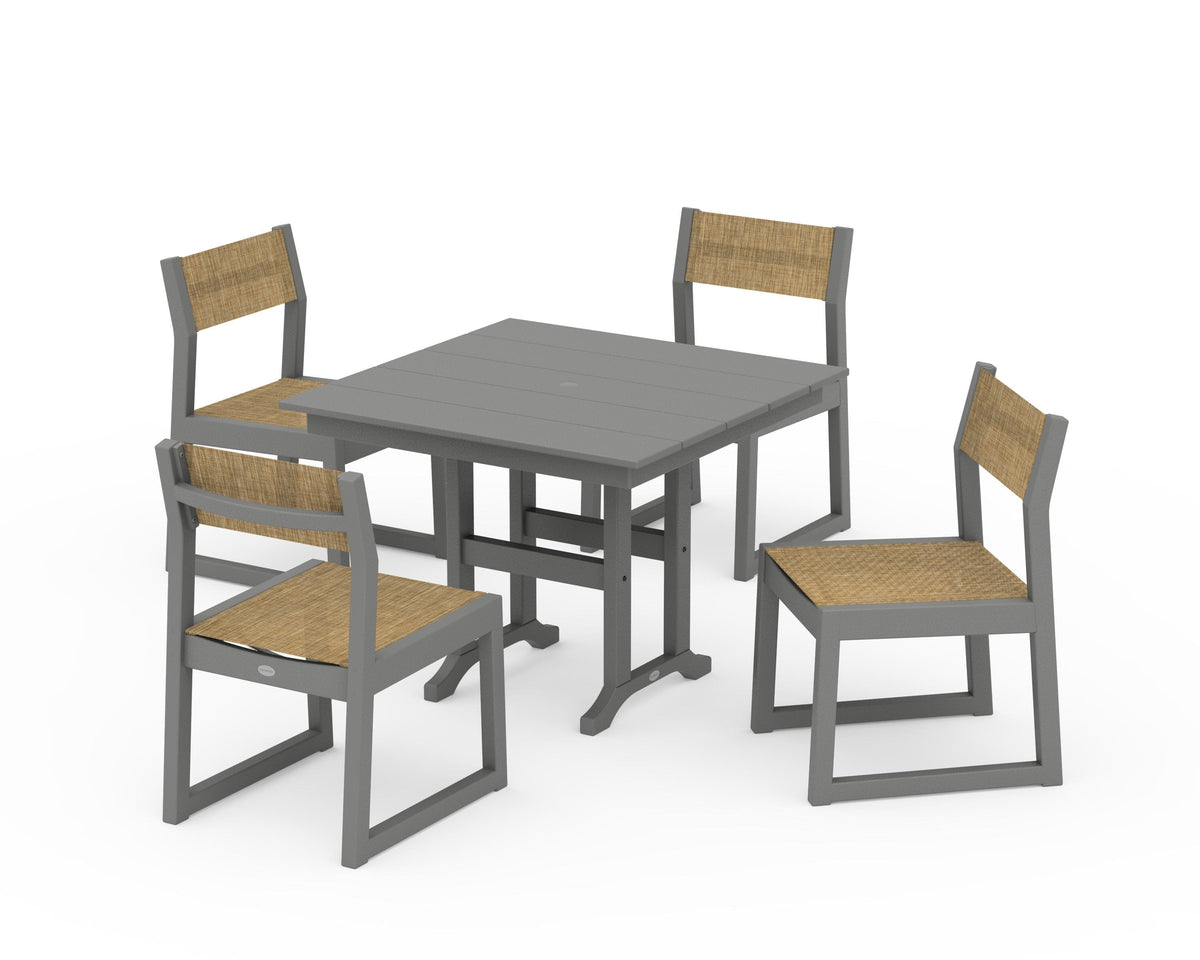 POLYWOOD EDGE Sling Side Chair 5-Piece Farmhouse Dining Set in Slate Grey / Burlap