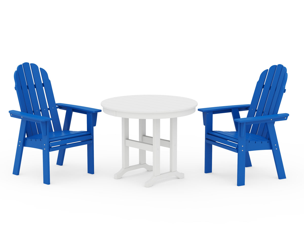 POLYWOOD Vineyard Adirondack 3-Piece Round Dining Set in Pacific Blue / White