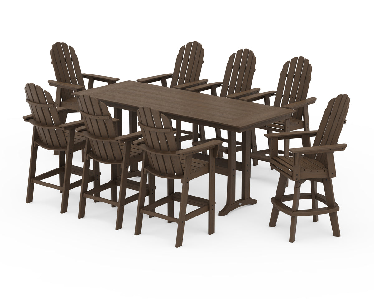 POLYWOOD Vineyard Curveback Adirondack Swivel 9-Piece Farmhouse Bar Set with Trestle Legs in Kona