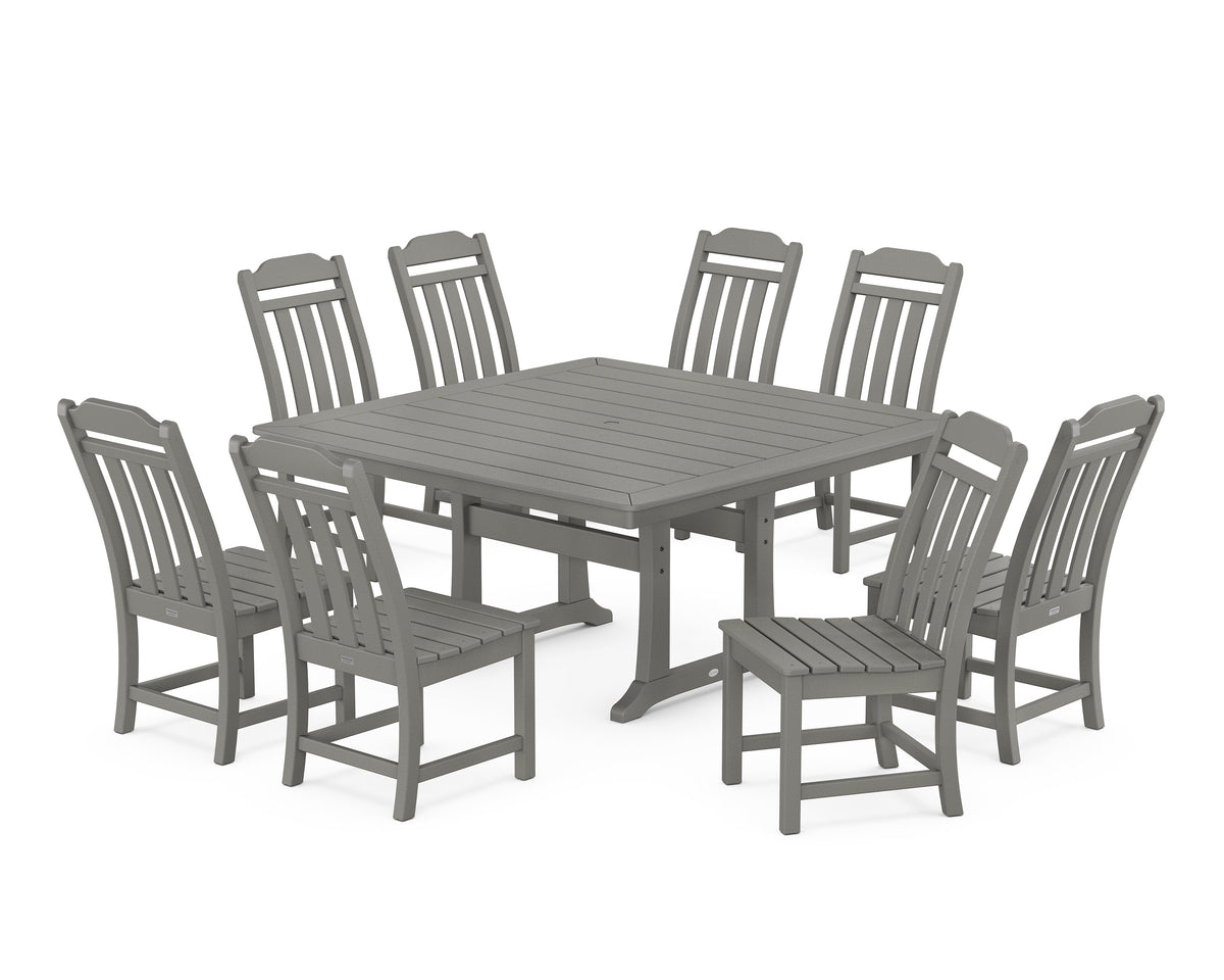 POLYWOOD Cottage 9-Piece Square Side Chair Dining Set with Trestle Legs in Slate Grey