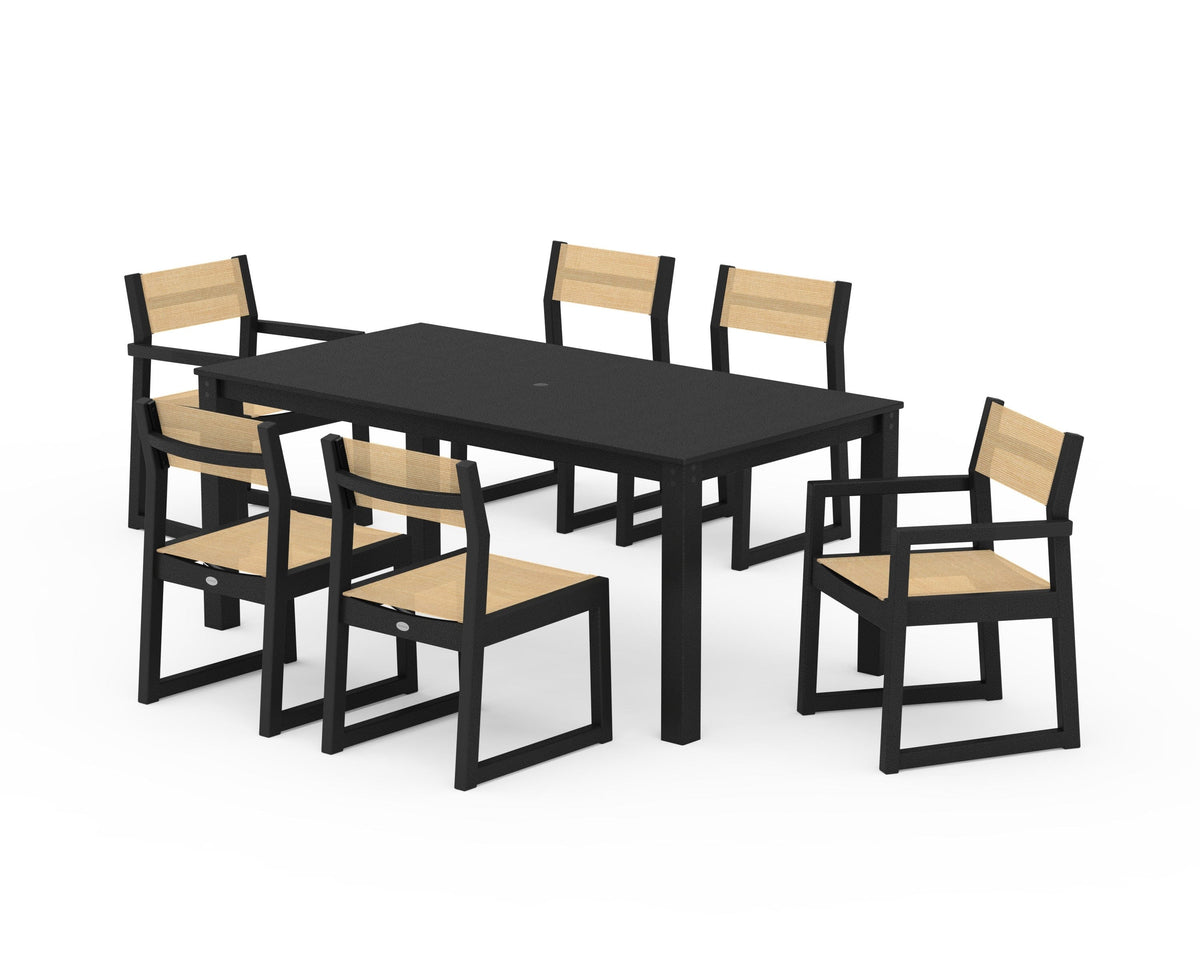 POLYWOOD EDGE Sling 7-Piece Parsons Dining Set in Black / Dupioni Apricot