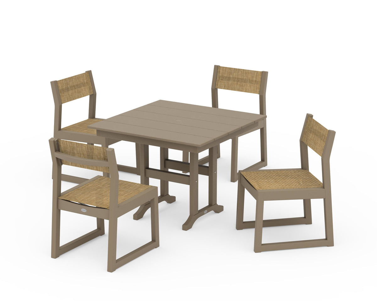 POLYWOOD EDGE Sling Side Chair 5-Piece Farmhouse Dining Set in Vintage Sahara / Burlap